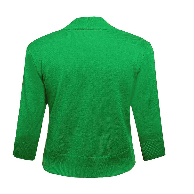 AAMILIFE Women's 3/4 Sleeve Cropped Cardigans Sweaters Jackets Open Front Short Shrugs for Dresses (Large, Green) - Image 3